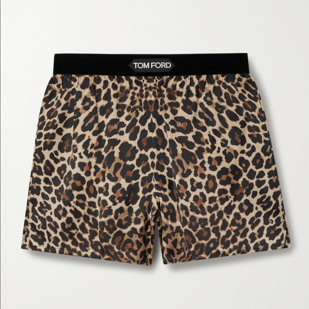 Tom Ford leopard print velvet trimmed silk satin shorts
